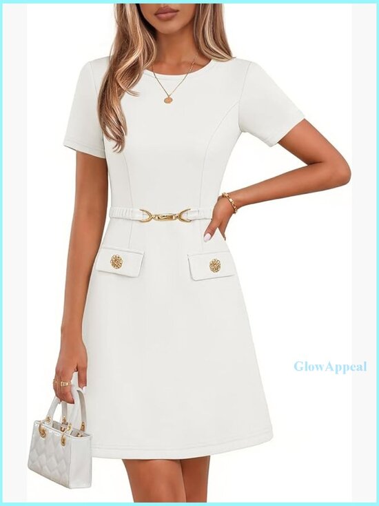 Dresses & Skirts - Short Sleeve A-Line Mini Dress Bodycon Work Professional Business Casual